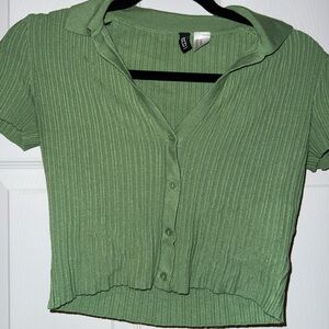 H&M Green Ribbed Polo Top
